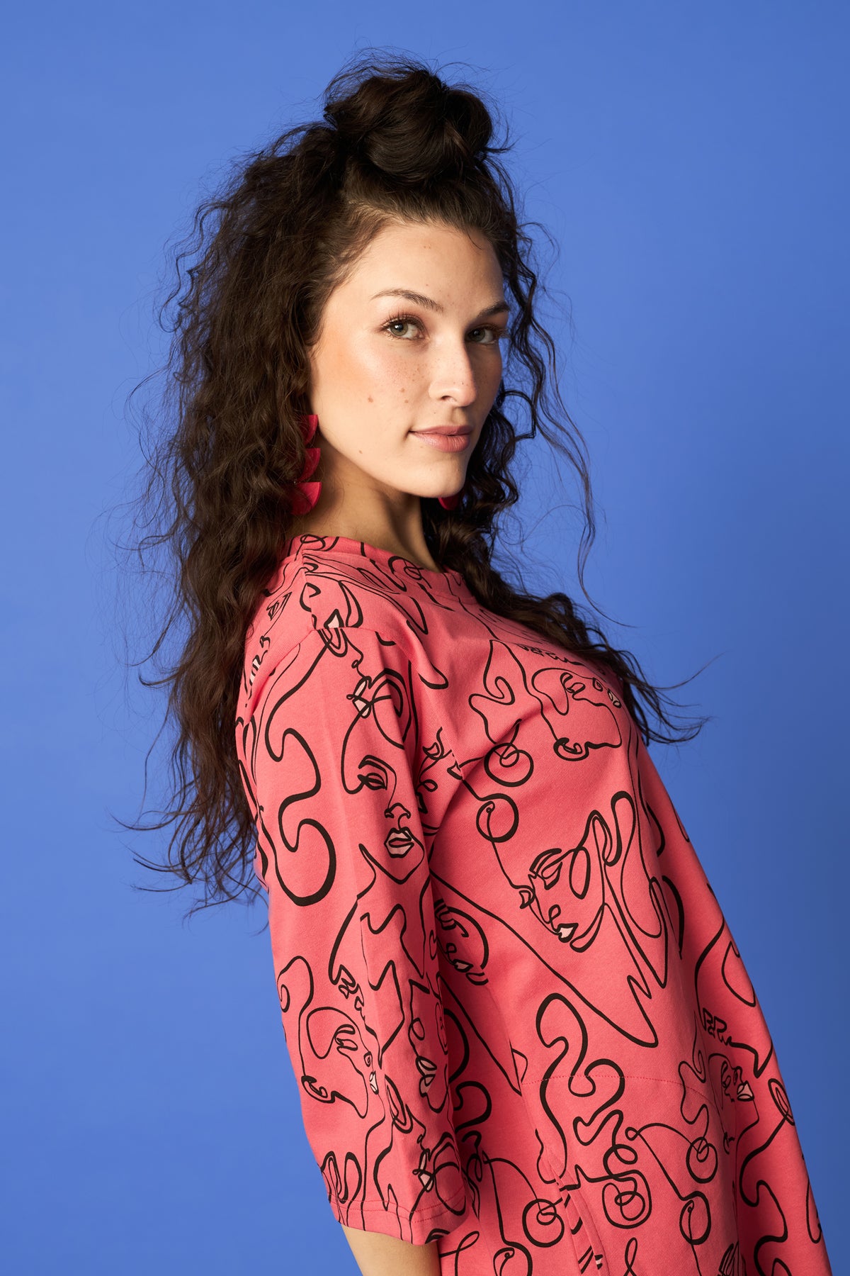 T-SHIRT DRESS WITH POCKETS, Lipstick, Coral Red