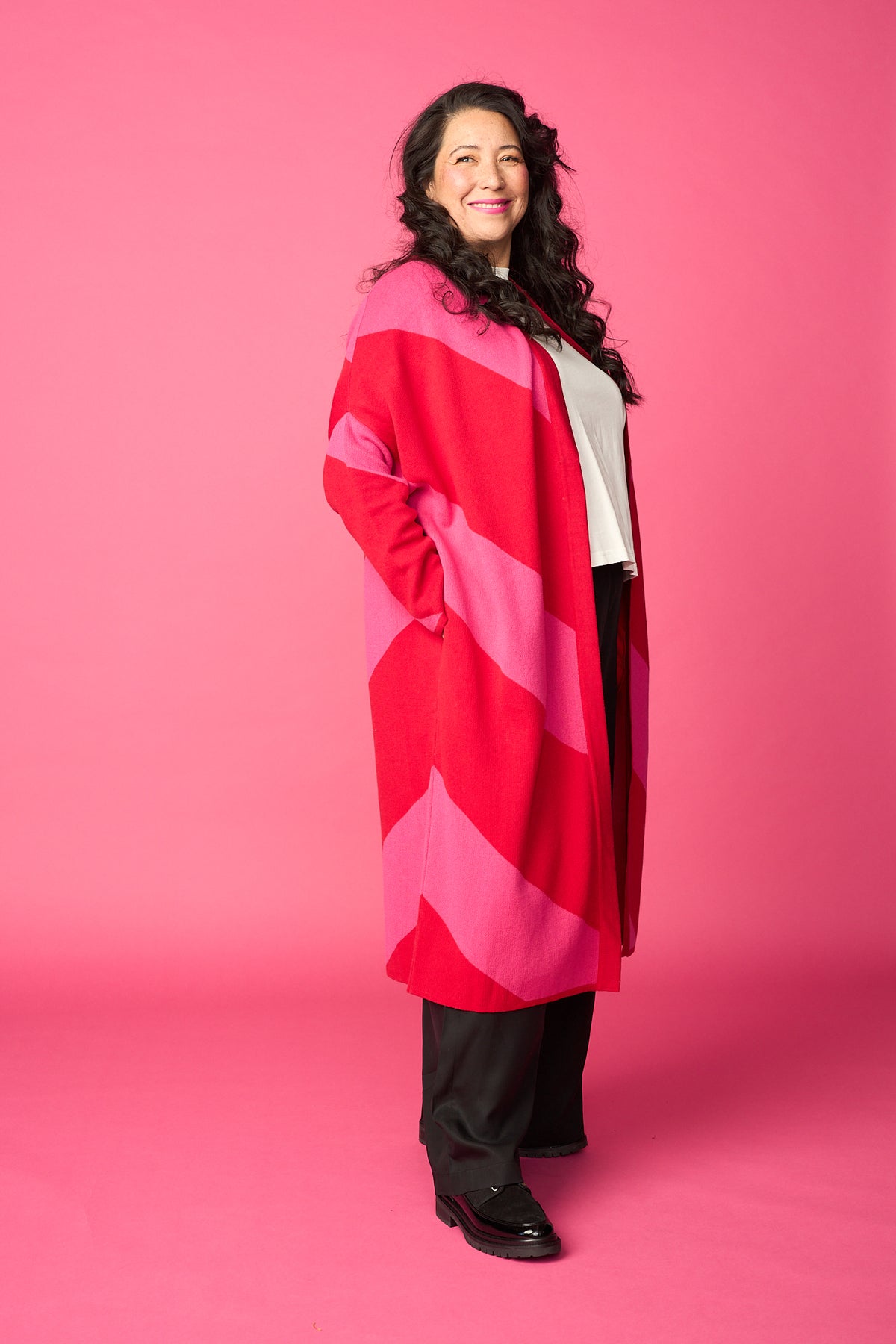 Knit cardigan, diagonal stripe