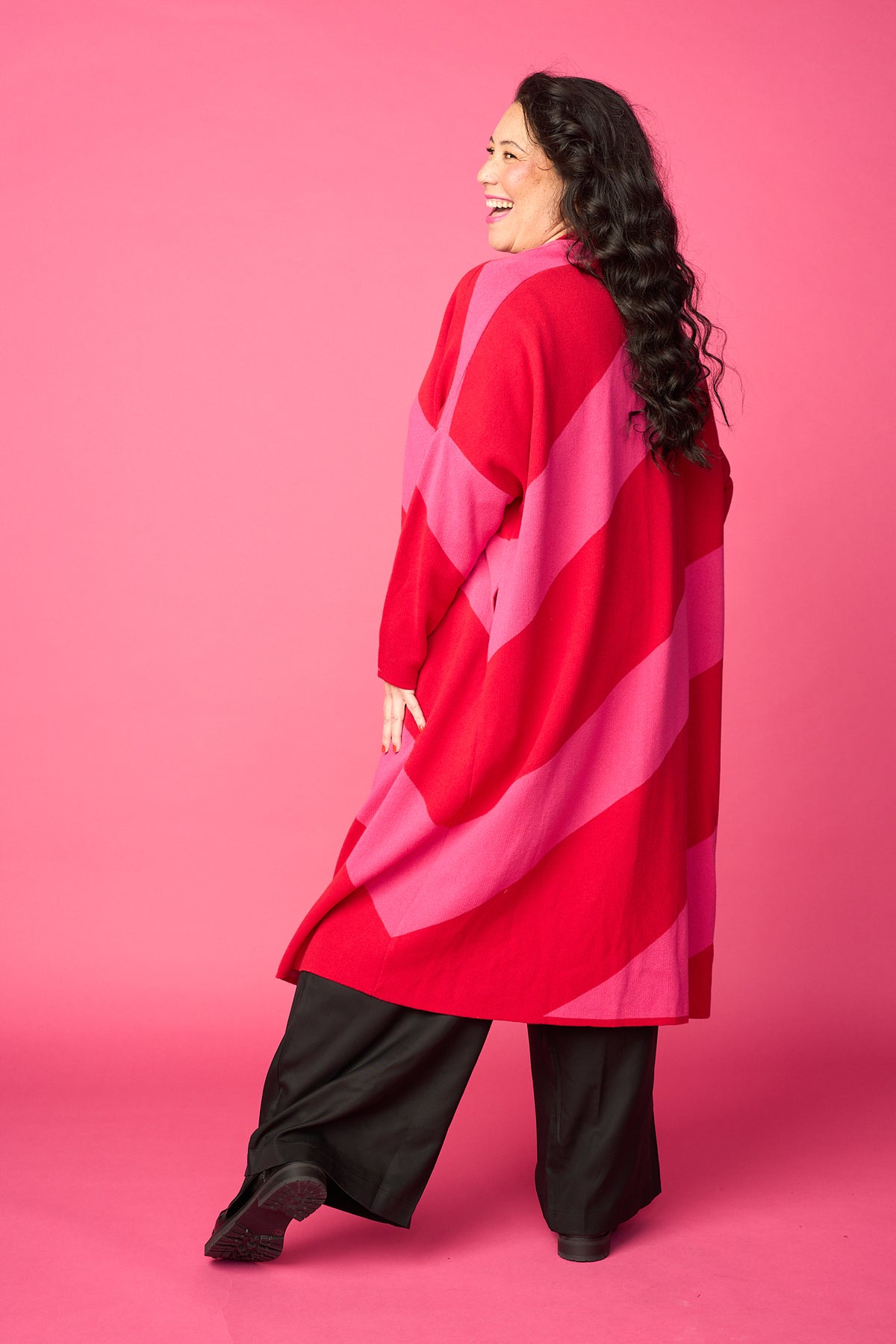 Knit cardigan, diagonal stripe
